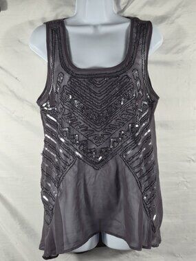 Maurices Women's Black Sheer Beaded 1920's Flapper Themed Sleeveless Top Size L
